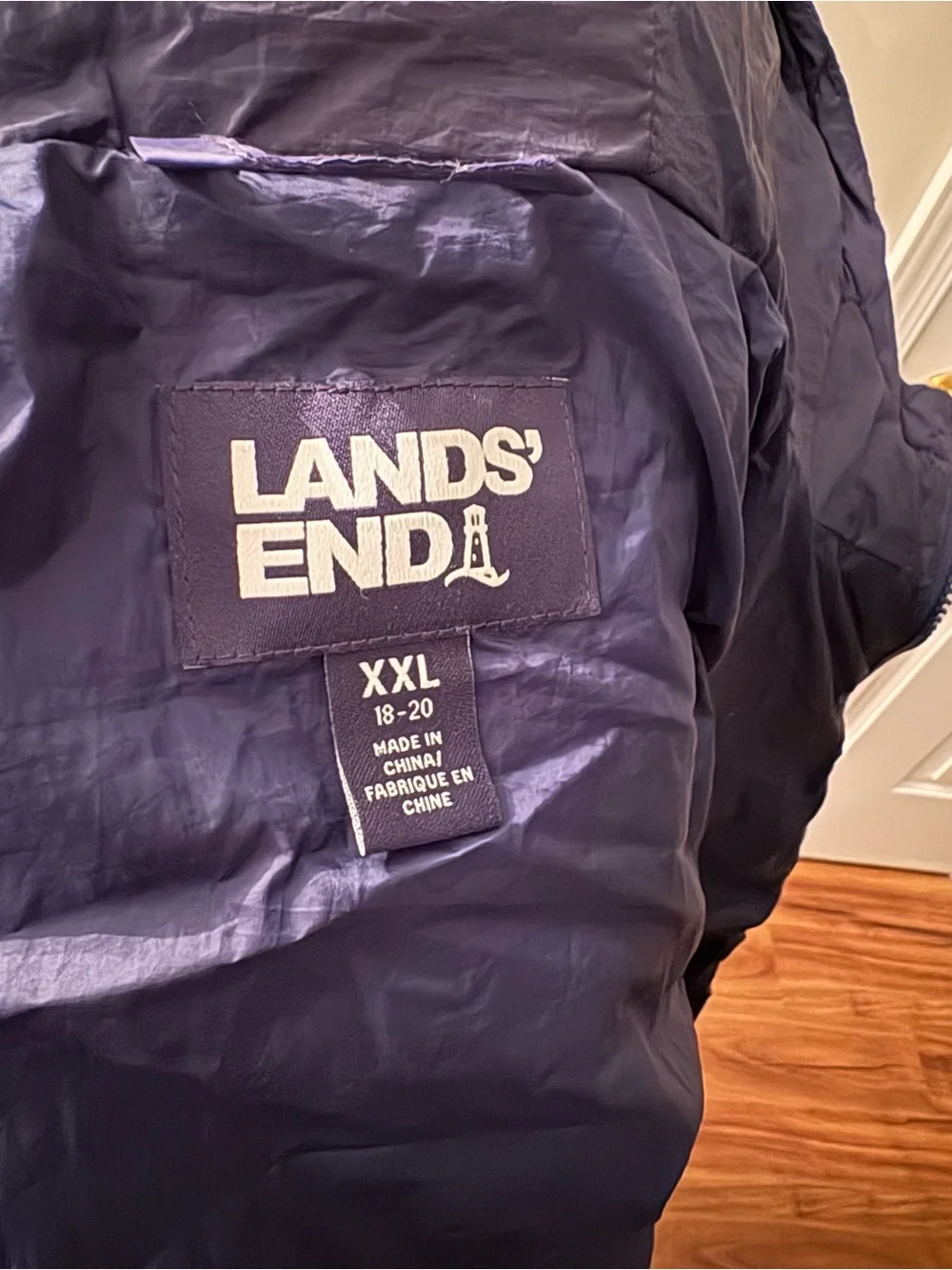 Lands' End Navy Packable Quilted Hooded Jacket